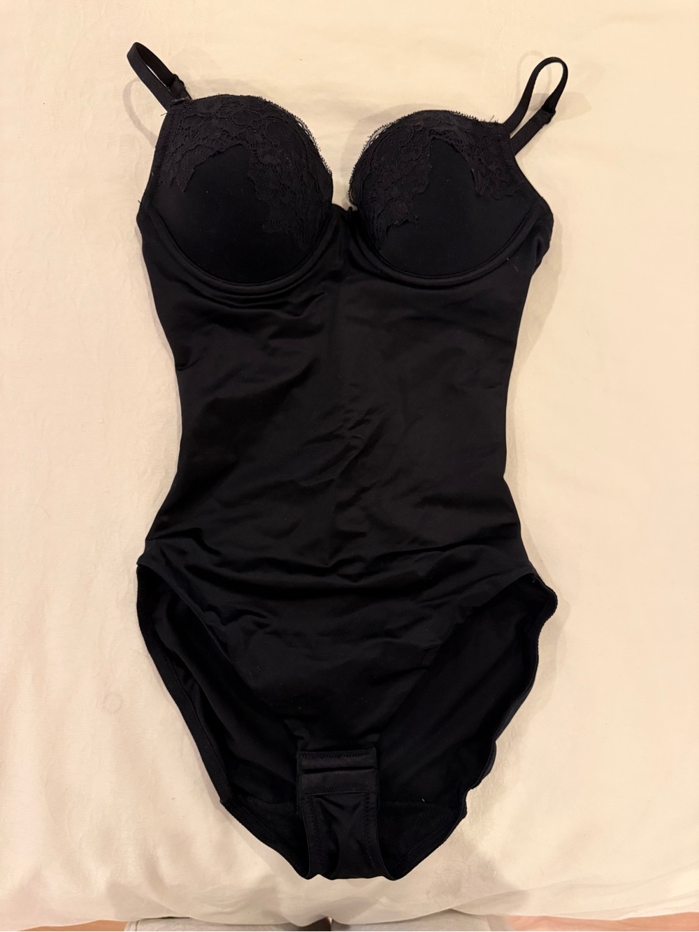 Black Lace-Trim Shaping Bodysuit